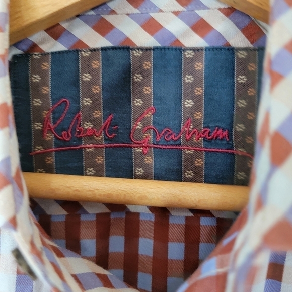Robert Graham | Rust Brown Blue Tan Plaid Shirt Size Medium - Picture 5 of 8